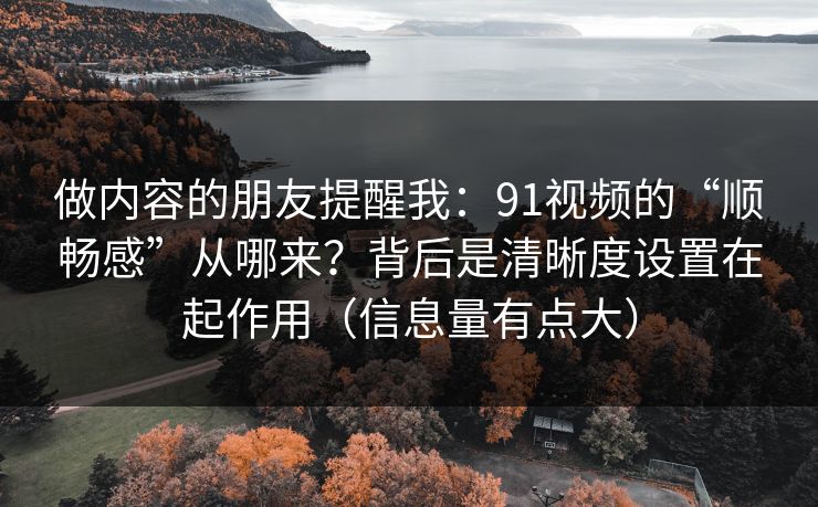 做内容的朋友提醒我:91视频的“顺畅感”从哪来?背后是清晰度设置在起作用(信息量有点大)